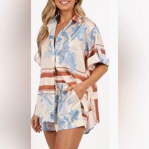 Petal & Pup Lara Floral Print & Stripe Satin Shirt and Shorts